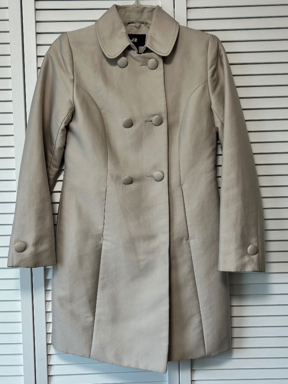 H & M Coat Tan Beige Jacket Double Breasted Button on Back Size XS